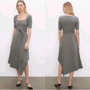 NWT CLUB MONACO Women's Midi Dress Square Neckline Large Olive Gray